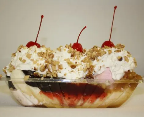 A Big Licks specialty sundae on the counter